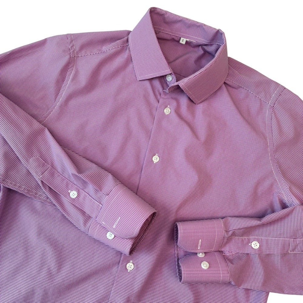 State And Liberty Shirt Mens S Purple Button Up Stretch Long Sleeve Gingham Slim